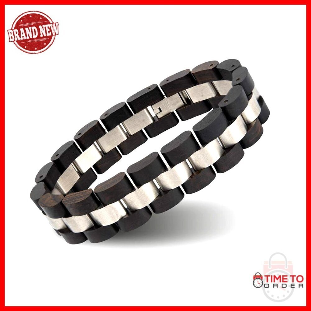 Men's Wooden Bracelet Adjustable Stainless Steel Minimalist Jewelry Gift